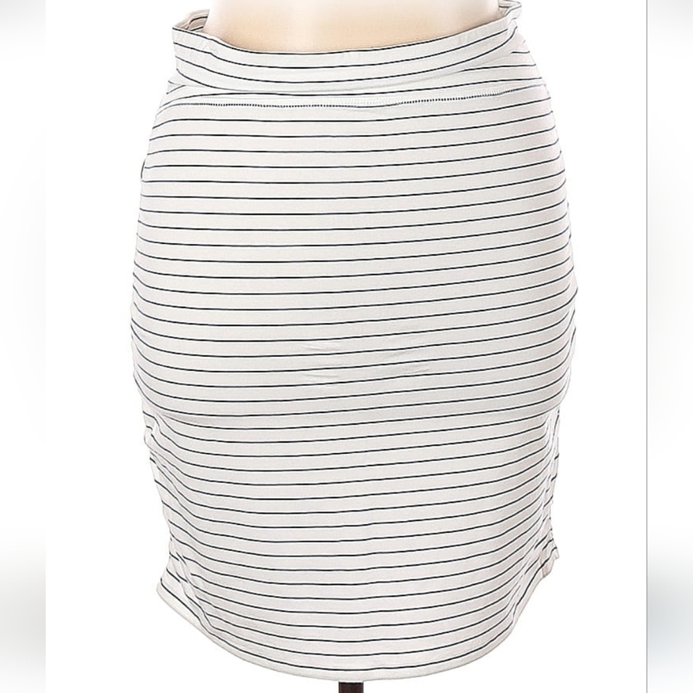 Organic Cotton Carve Designs Blend Pencil Skirt XL Black White Stripe